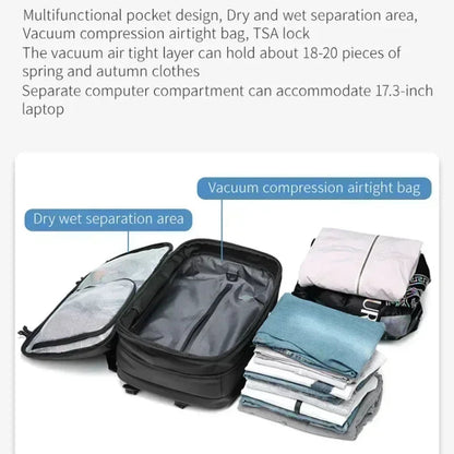 AIRTRAIL Rucksack - Komprimierbarer Reiserucksack mit 17,3" Laptopfach und Vakuumkompression