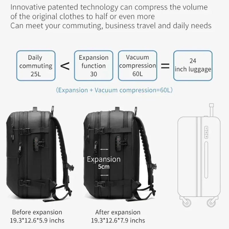 AIRTRAIL Rucksack - Komprimierbarer Reiserucksack mit 17,3" Laptopfach und Vakuumkompression