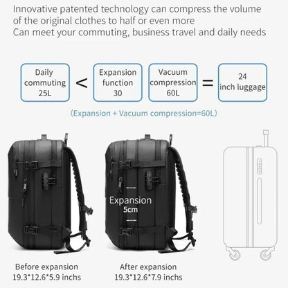 AIRTRAIL Rucksack - Komprimierbarer Reiserucksack mit 17,3" Laptopfach und Vakuumkompression