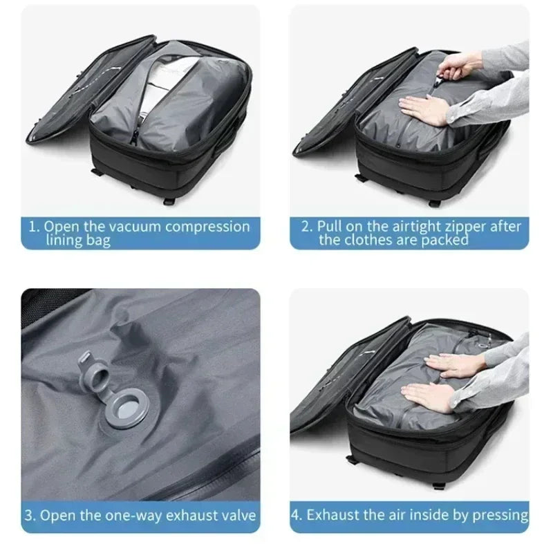 AIRTRAIL Rucksack - Komprimierbarer Reiserucksack mit 17,3" Laptopfach und Vakuumkompression