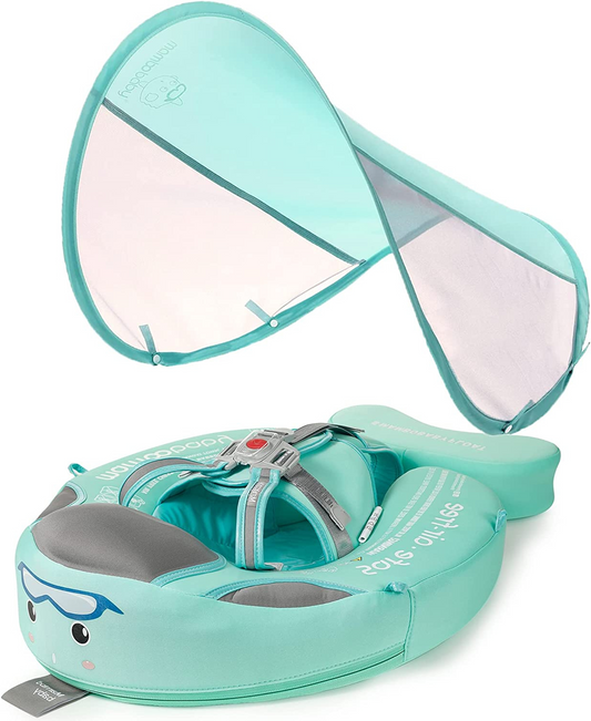 Baby Swim Ring with Canopy - baby swimming ring with sun protection & animal motif for safe splashes in summer 0