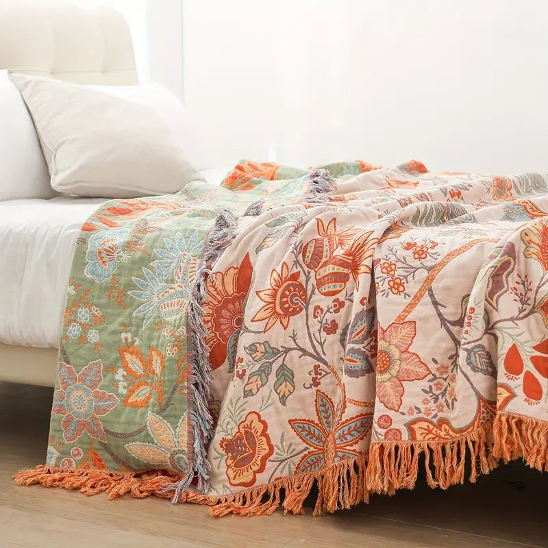 Boho-Chic – Katoenen plaid met bloemenpatroon