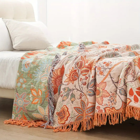 Boho-Chic – Plaid en coton avec motif floral