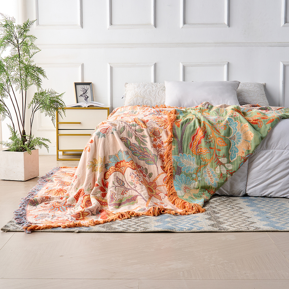 Boho-Chic – Katoenen plaid met bloemenpatroon