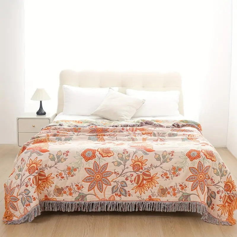 Boho-Chic – Katoenen plaid met bloemenpatroon