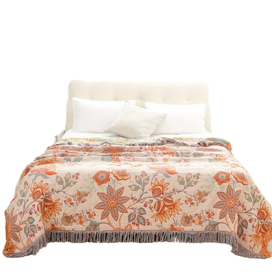 Boho-Chic – Cotton Throw Blanket with Floral Boho Pattern