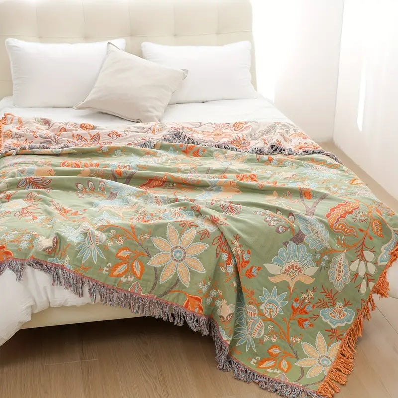 Boho-Chic – Katoenen plaid met bloemenpatroon
