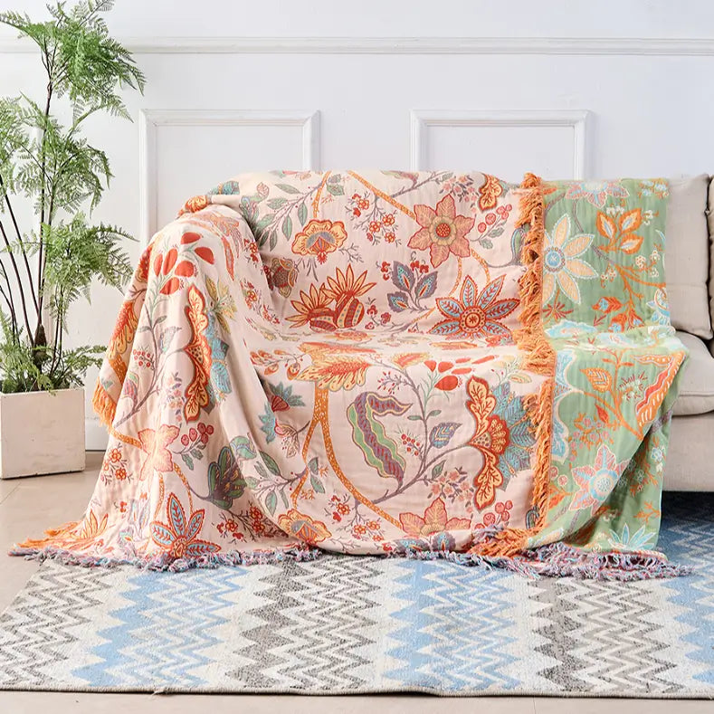 BohoWeave – Manta reversible de algodón con patrón jacquard