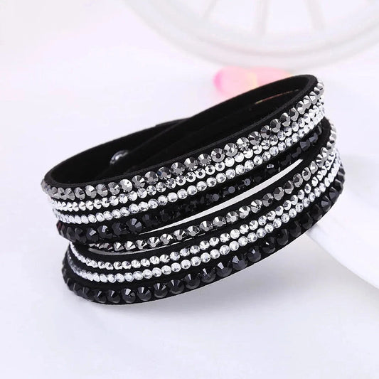 ELEGANT WRAP BRACELET - Kunstleder mit funkelnden Kristallen für Frauen