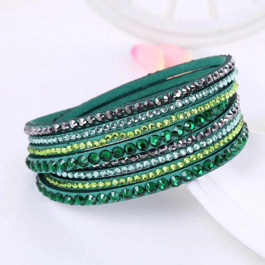 ELEGANT WRAP BRACELET - Kunstleder mit funkelnden Kristallen für Frauen
