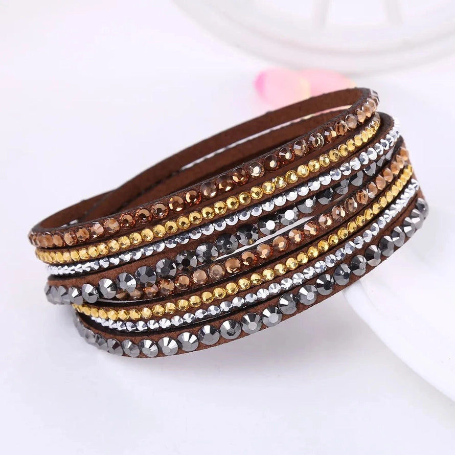ELEGANT WRAP BRACELET - Kunstleder mit funkelnden Kristallen für Frauen