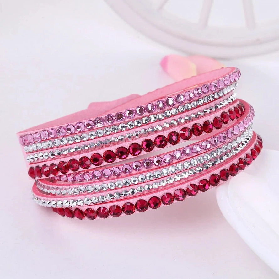 ELEGANT WRAP BRACELET - Kunstleder mit funkelnden Kristallen für Frauen