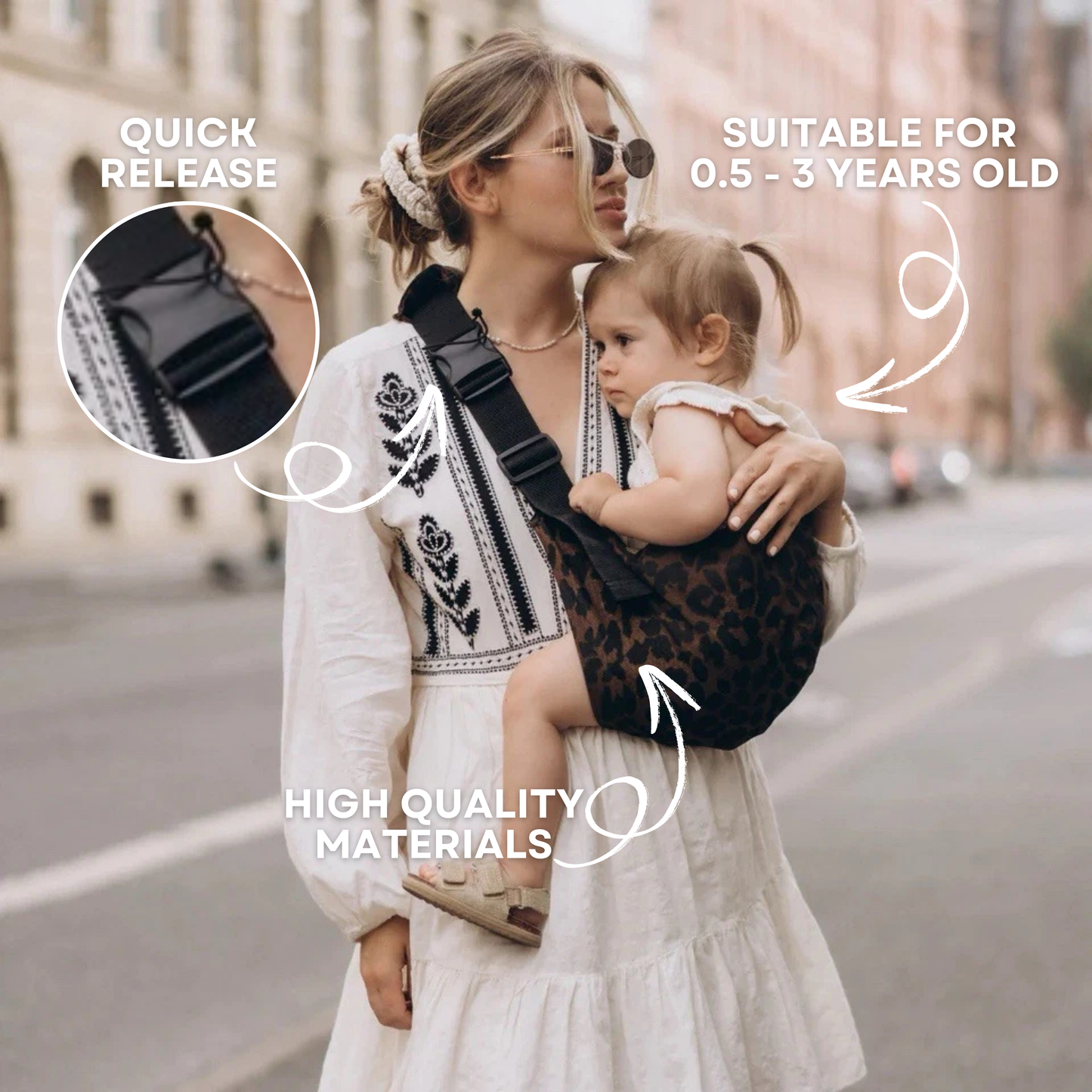 Carrynest Baby Sling - Ergonomische Hüfttrage für bequemes, freihändiges Tragen des Babys