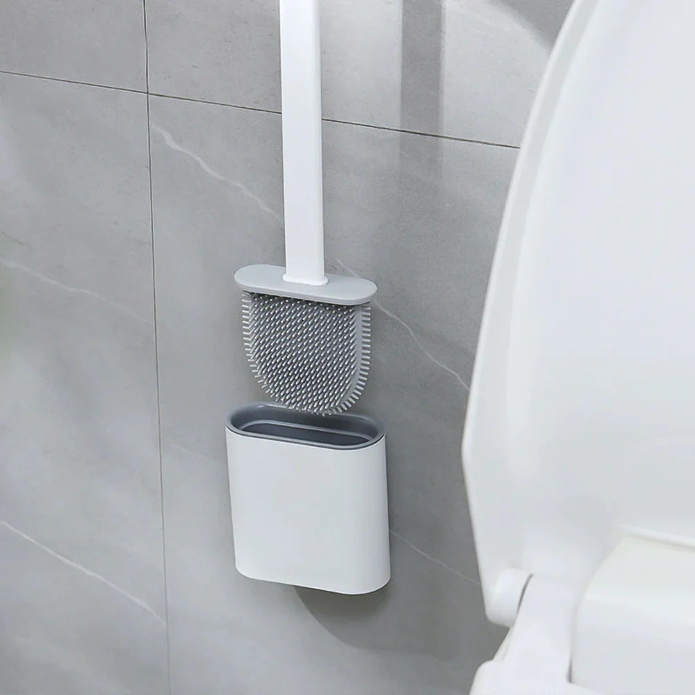 CleanBrush – Spazzola per WC in silicone igienica con supporto a parete