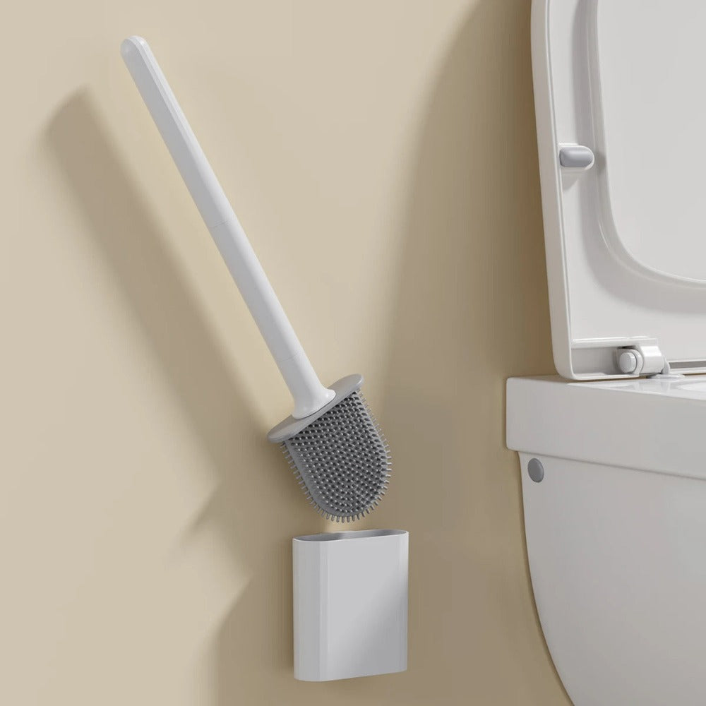 CleanBrush – Spazzola per WC in silicone igienica con supporto a parete