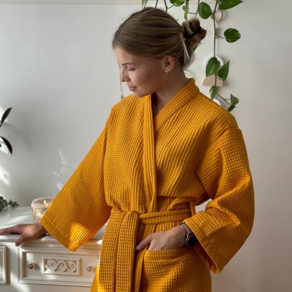 CottonLuxe – Waffle V-Neck Bathrobe made from 100% Cotton