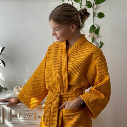 CottonLuxe – Waffle V-Neck Bathrobe made from 100% Cotton