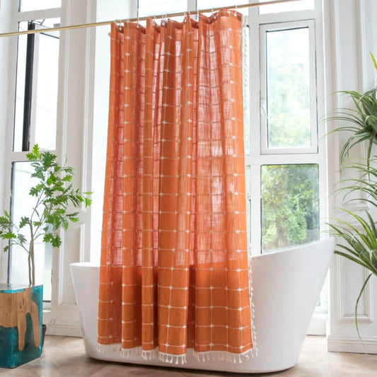 Cottonhaven Shower Curtain-Soft cotton shower curtain with fringes for cozy bathrooms 0