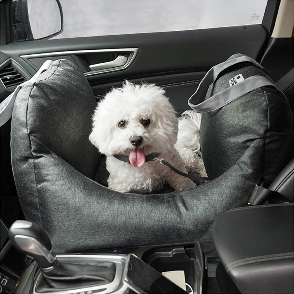 Dog seat bed for cars with adjustable seat belts and washable cover - comfortable and non -slip for safe trips 0