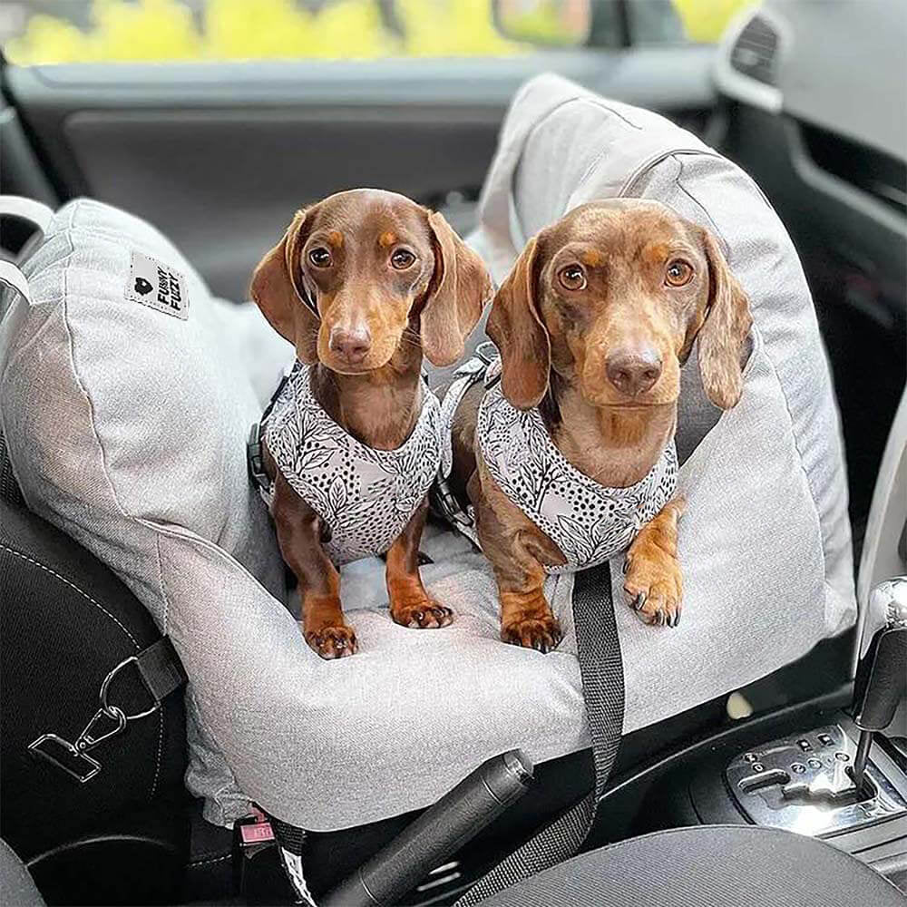 Dog seat bed for cars with adjustable seat belts and washable cover - comfortable and non -slip for safe trips 1
