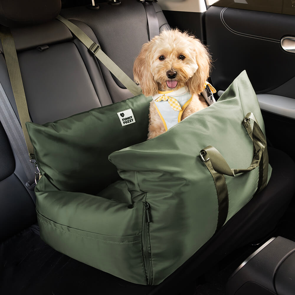 Dog seat bed for cars with adjustable seat belts and washable cover - comfortable and non -slip for safe trips 19