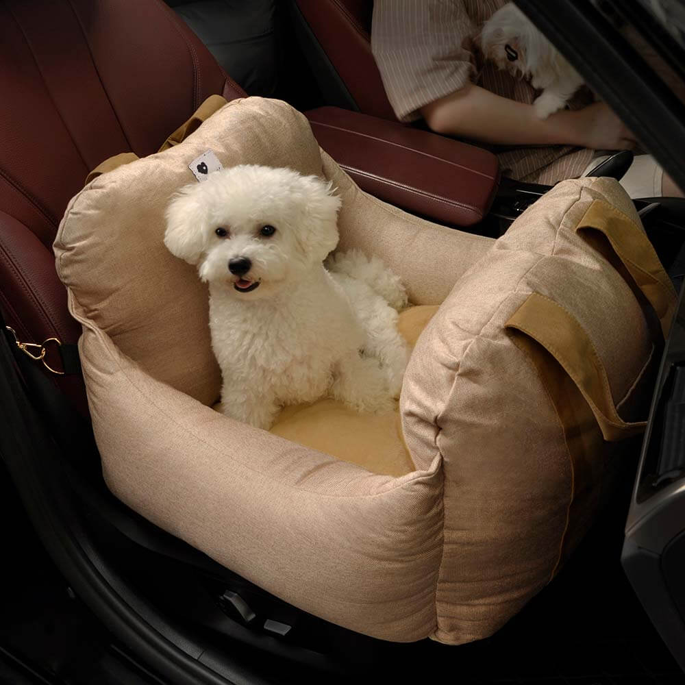 Dog seat bed for cars with adjustable seat belts and washable cover - comfortable and non -slip for safe trips 2