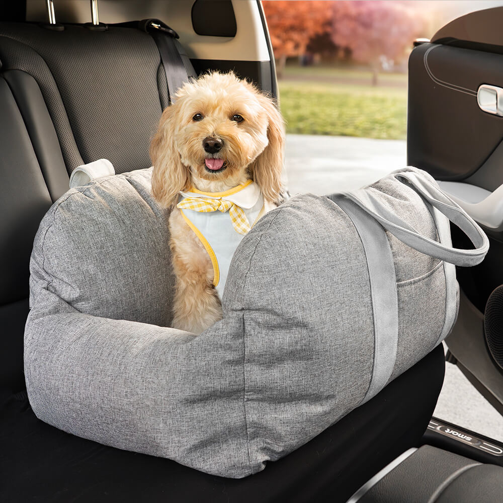 Dog seat bed for cars with adjustable seat belts and washable cover - comfortable and non -slip for safe trips 20