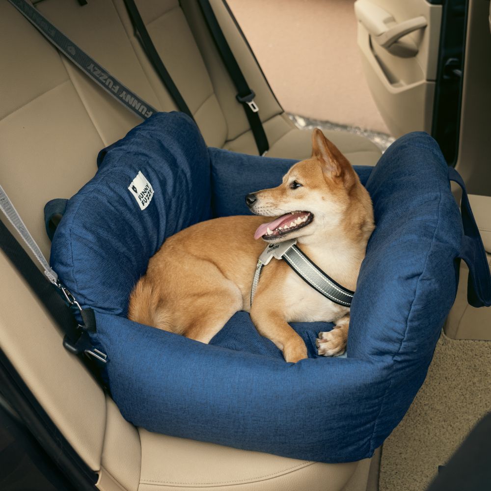 Dog seat bed for cars with adjustable seat belts and washable cover - comfortable and non -slip for safe trips 24