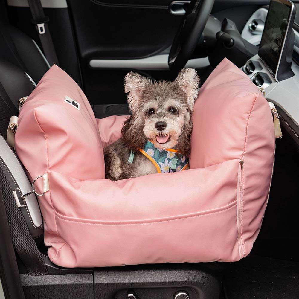 Dog seat bed for cars with adjustable seat belts and washable cover - comfortable and non -slip for safe trips 28