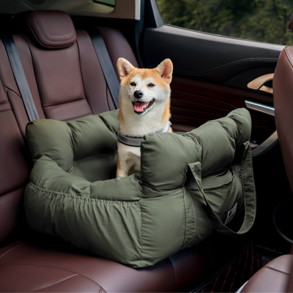 Dog seat bed for cars with adjustable seat belts and washable cover - comfortable and non -slip for safe trips 29