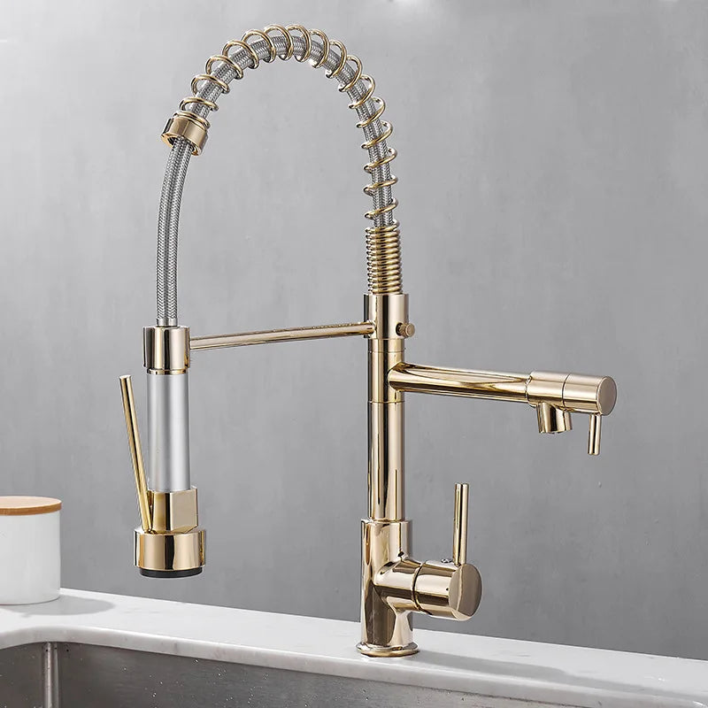 Dualflow Kitchen Tap-modern kitchen tap with double pouring & elegant black and gold finish 0