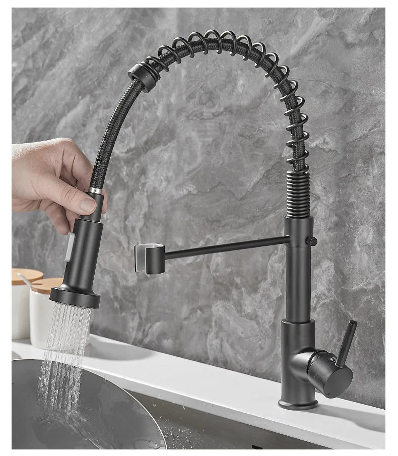 Dualflow Kitchen Tap-modern kitchen tap with double pouring & elegant black and gold finish 3