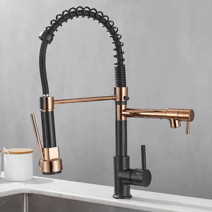 Dualflow Kitchen Tap-modern kitchen tap with double pouring & elegant black and gold finish 8