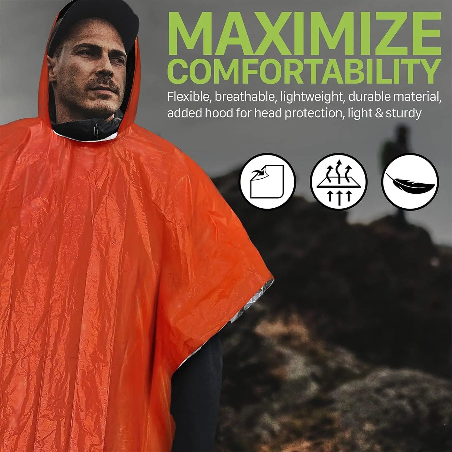 RainGuard Poncho – Emergency Rain Poncho with Hood for Outdoor Protection