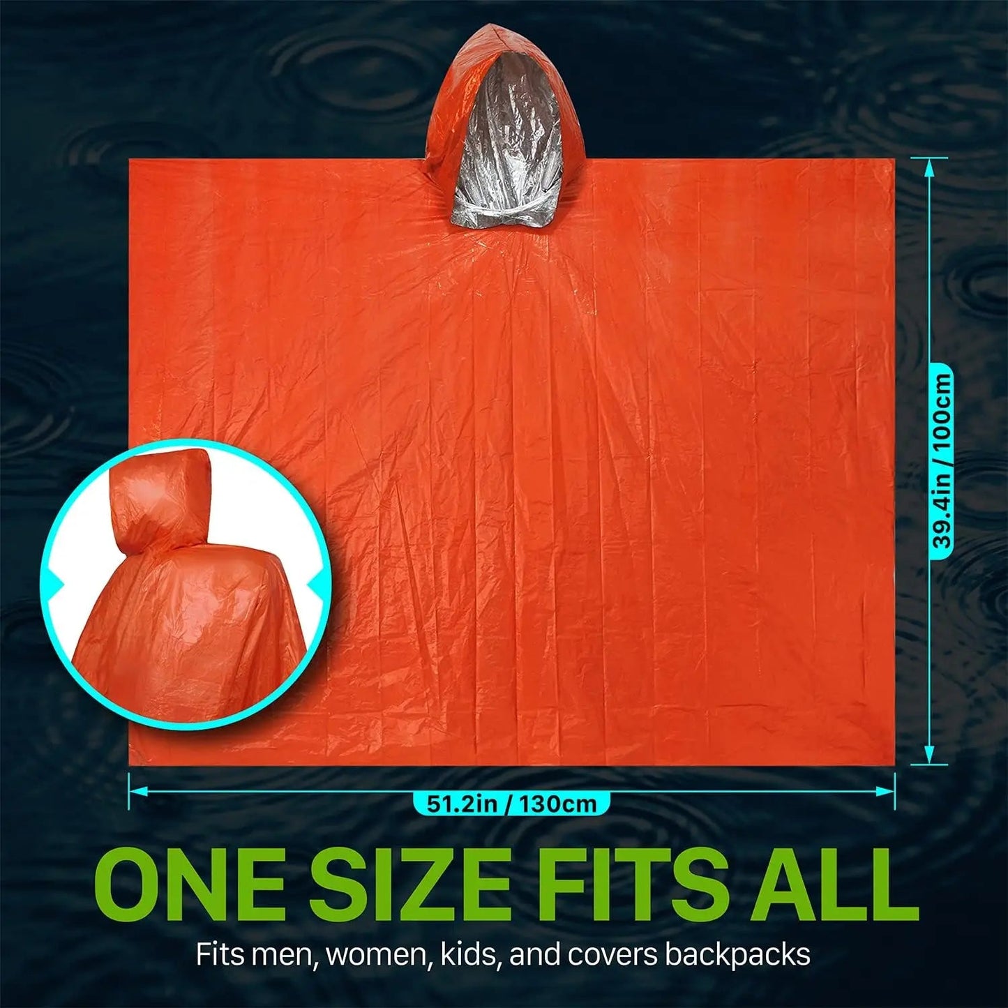 RainGuard Poncho – Emergency Rain Poncho with Hood for Outdoor Protection