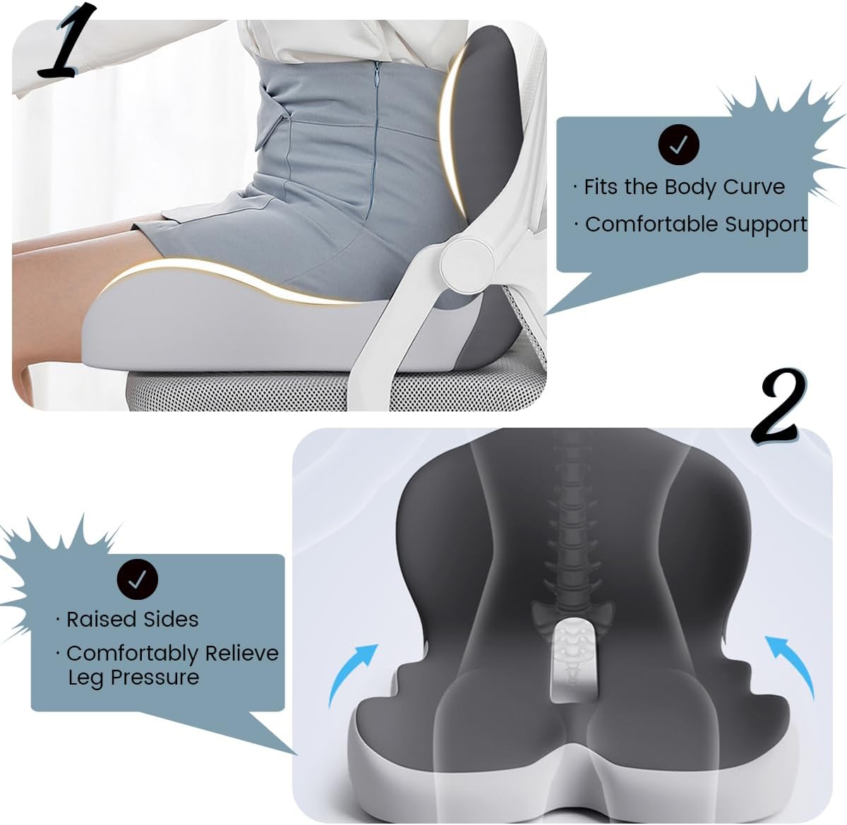 ErgoComfort Pad - Coussin de siège ergonomique en mousse à mémoire de forme