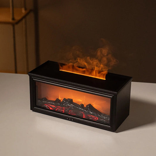 FlameAura – Diffusore per camino aromaterapico con 7 colori LED