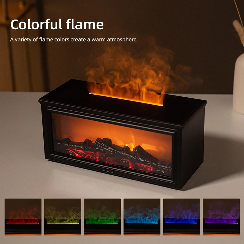 FlameAura – Diffusore per camino aromaterapico con 7 colori LED