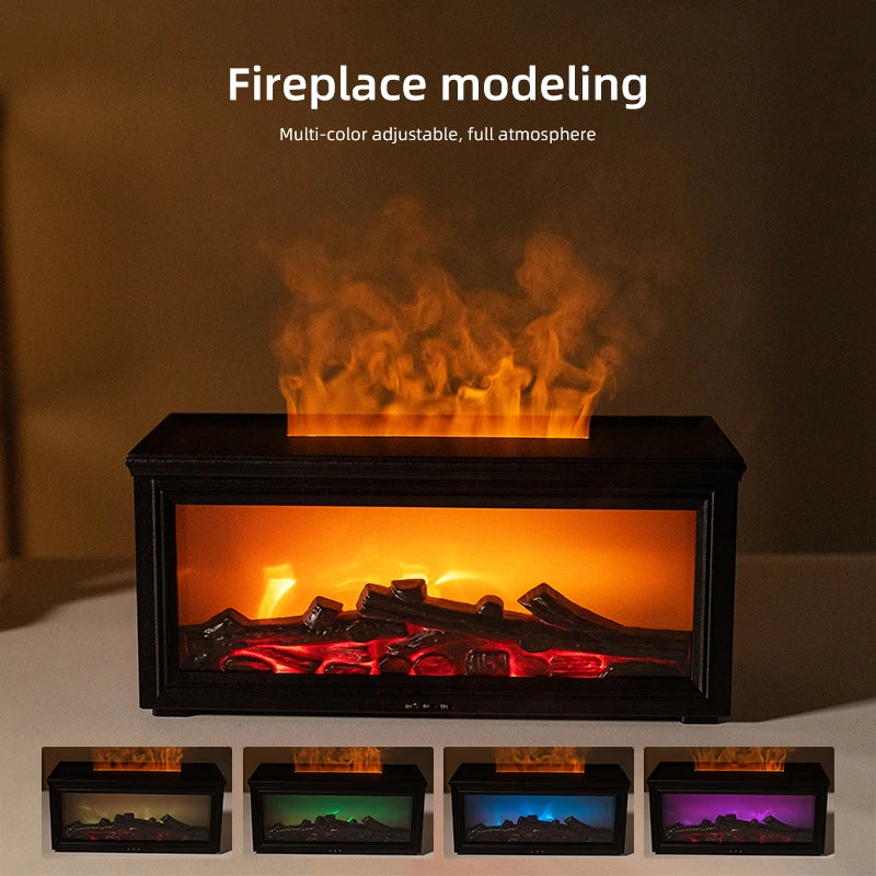 FlameAura – Diffusore per camino aromaterapico con 7 colori LED