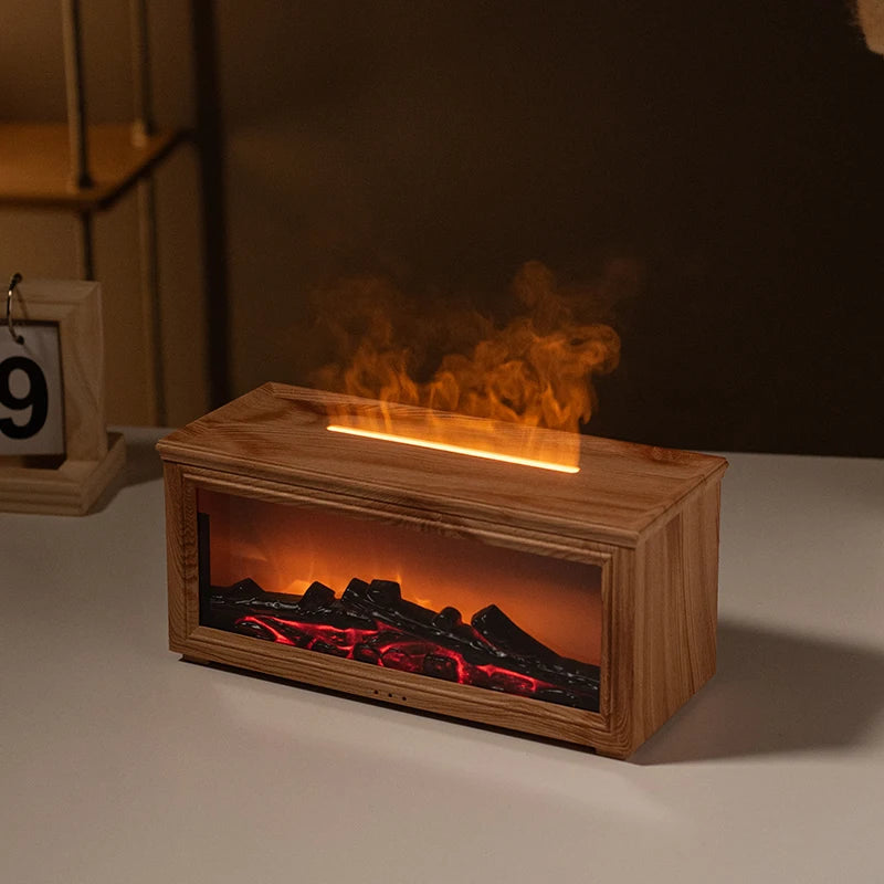 FlameAura – Diffusore per camino aromaterapico con 7 colori LED