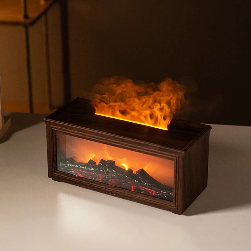 FlameAura – Diffusore per camino aromaterapico con 7 colori LED