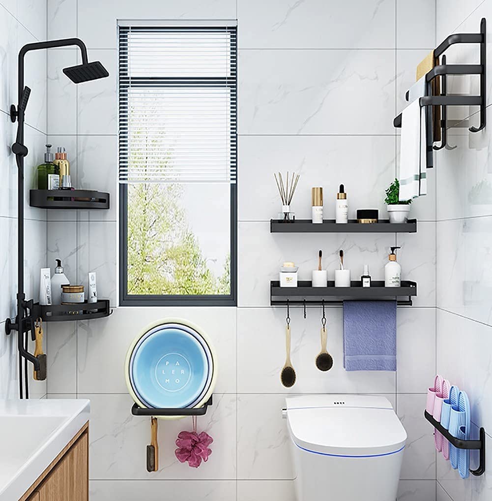 FlexRack – Mensola da bagno in alluminio da parete con 3 barre trasversali