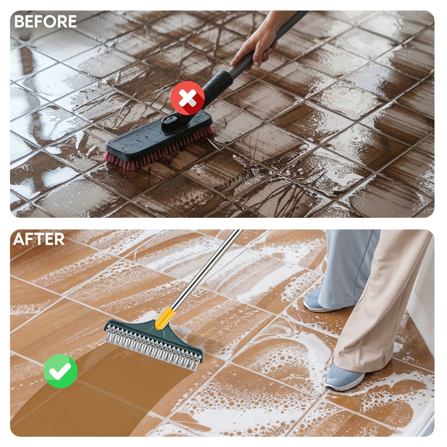 Spazzola FlexSweep – Spazzola 2-in-1 con Raschietto per Pavimenti e Piastrelle