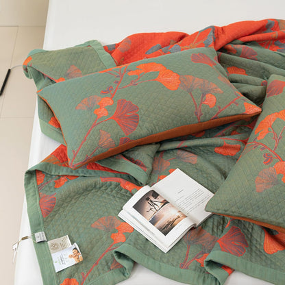 GinkgoQuilt – Set di biancheria da letto in cotone con design botanico reversibile