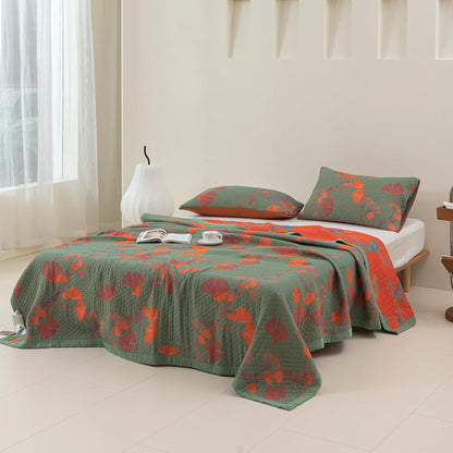 GinkgoQuilt – Set di biancheria da letto in cotone con design botanico reversibile