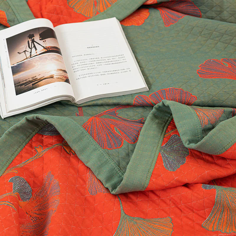GinkgoQuilt – Set di biancheria da letto in cotone con design botanico reversibile