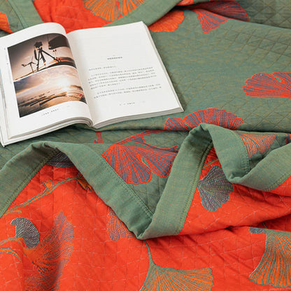 GinkgoQuilt – Set di biancheria da letto in cotone con design botanico reversibile