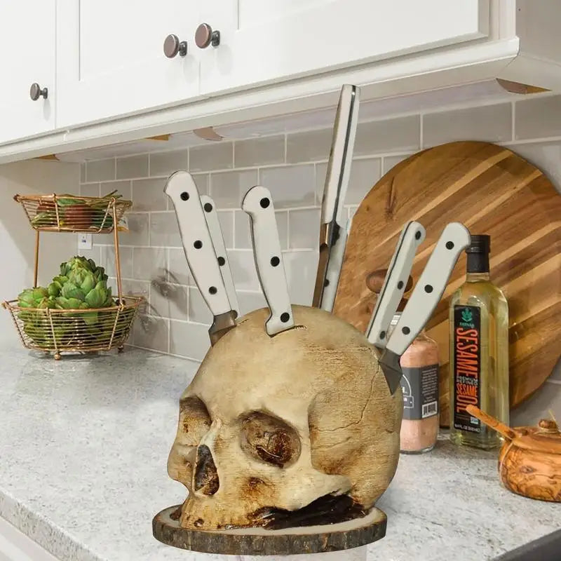 Handmade Gothic Skull knife holder for up to 7 knives-unique decorative element for the kitchen 3