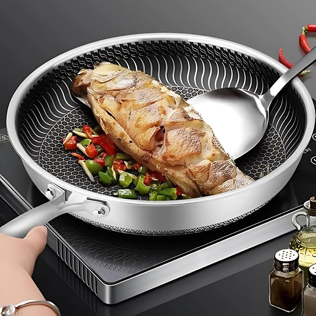 HexaPan - Padella antiaderente in acciaio inox con design Hexa