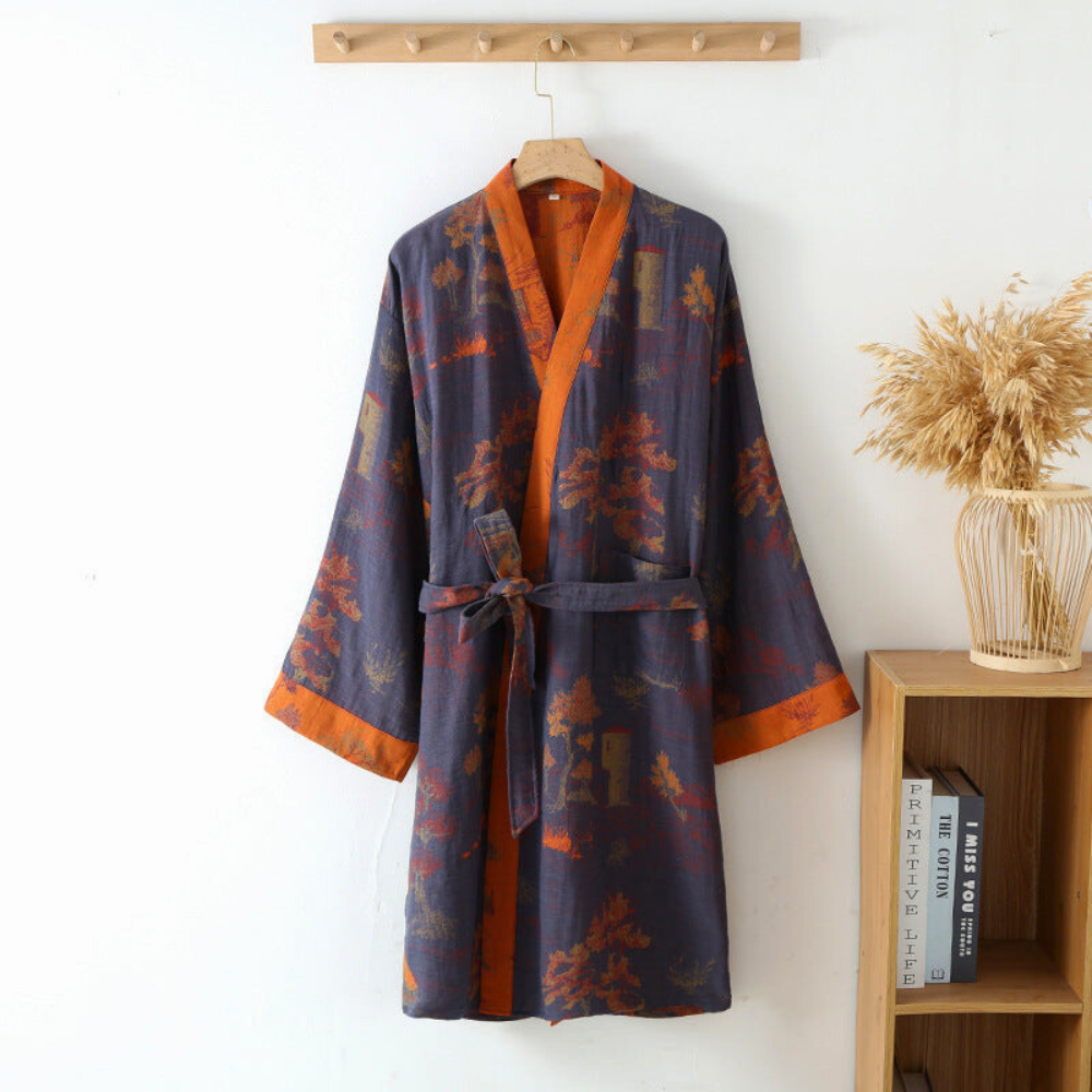 Bata de baño kimono de gasa de algodón retro unisex blanca
